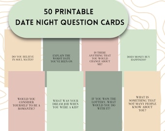 50 Printable Date Night Question Cards ; Instant access questions for couples ; Game for couples ; Relationship question cards