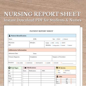 Nursing Clinical Report Sheet | Printable & Fillable PDF | SBAR Nursing Brain Sheet | Patient Report Template for Nursing Students and RNs