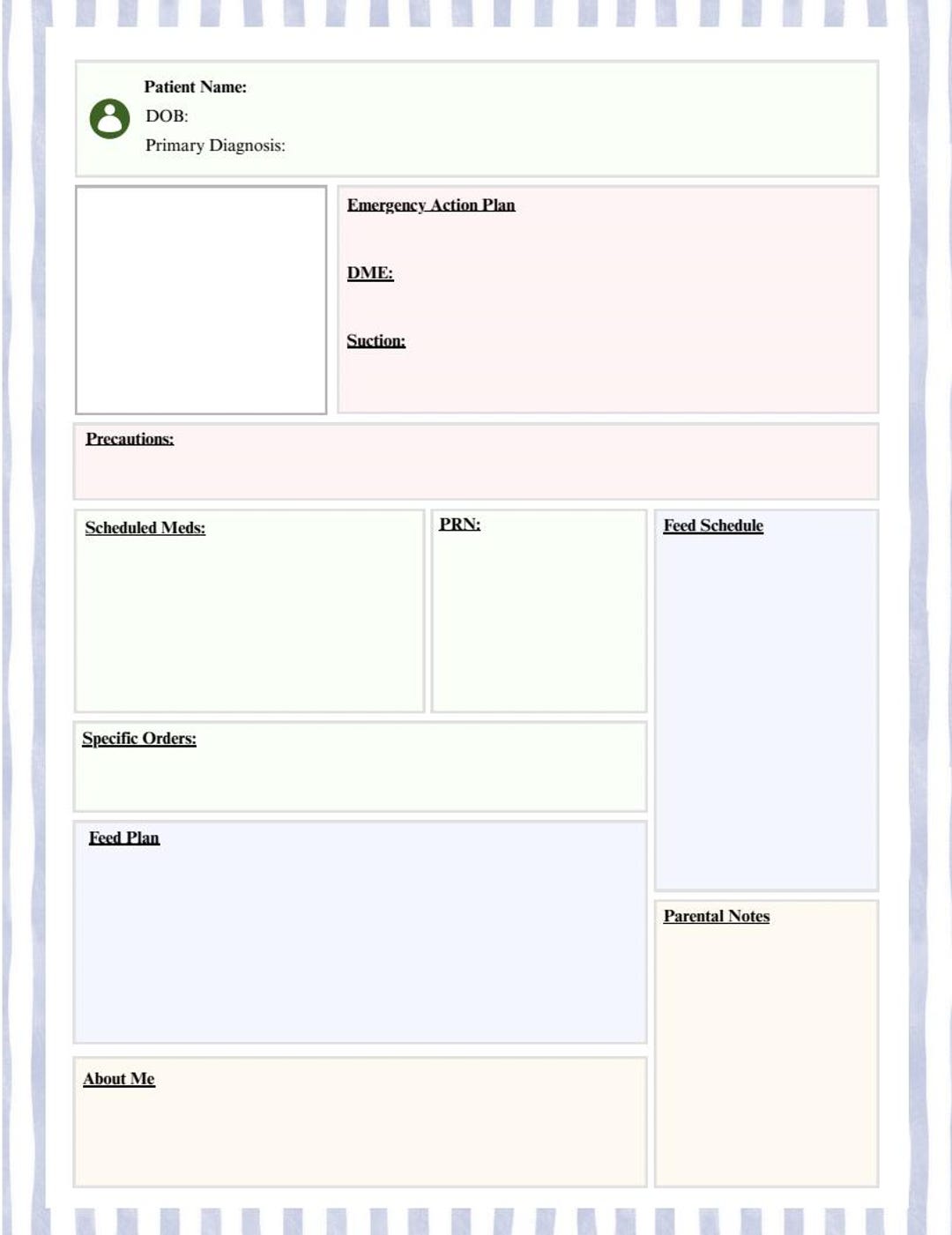 6 Pediatric Care Plan Sheets | Child Medical Daycare Patient Info Form ...