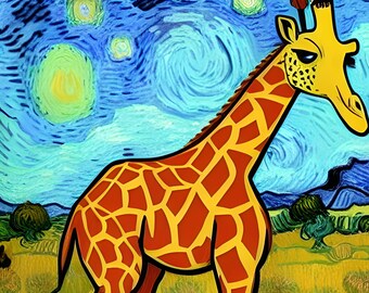 Van Gogh style Giraffe smirking Digital Download Print