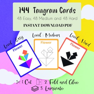 Tangram funs kids activity Pdf instant Download | 144 puzzles | 39 Pages | Instant Printable |  Family Fun  |  A4 print format