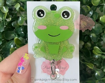 Carrete de insignia de rana, rana brillante, insignia de insignia de rana verde, carrete de insignia para ella, carrete de insignia de enfermera, regalos para enfermera