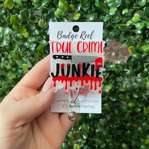 True Crime badge reel, True crime junkie, Personalized badge, badge reel for her, nurse badge reel, gifts for nurse