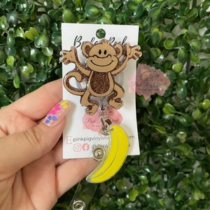 Monkey badge reel, monkey with banana, Banana badge reel, badge reel for her, nurse badge reel, gifts for nurse, monkey gifts