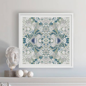 Carmen Blue and White Abstract Floral Art Print – Rococo Decor | Grandmillenial Décor | Maximalist Wall Art