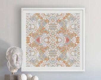 Abstract Floral Painting - Carmen Peach Grey White Colored Abstract Art Print / Maximalist Home Decor
