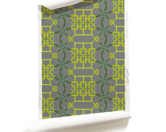 Arachne | Dark Gray Chartreuse Trellis Wallpaper, Lattice Wallpaper | Peel n Stick Wallpaper and Non-Woven Wallpaper, Handmade Wallpaper