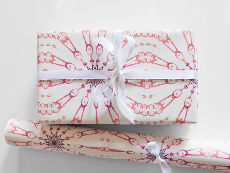 Wrapping Paper Roll Fern, Pink White Paper, 24 wide, by the Yard Gift Wrap, Birthday, Holiday, All Occasion image 4