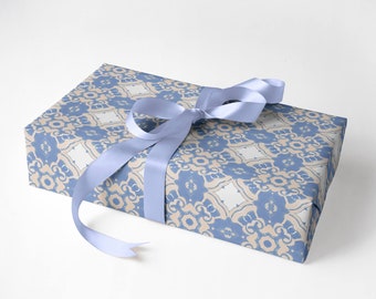 Wrapping Paper by the Yard ~ Alexandria Periwinkle Medallion Paper 30" wide, Wrapping Paper Roll [Preppy Gift Wrap Baby Shower All Occasion]