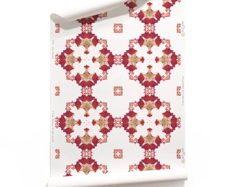 Eva | Garnet Red White | Art Deco Diamond Wallpaper | Peel n Stick Wallpaper and Non-Woven Wallpaper, Handmade Wallpaper