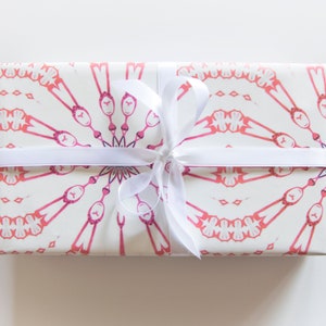 Wrapping Paper Roll Fern, Pink White Paper, 24 wide, by the Yard Gift Wrap, Birthday, Holiday, All Occasion image 1