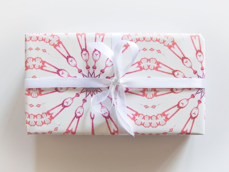 Wrapping Paper Roll Fern, Pink White Paper, 24 wide, by the Yard Gift Wrap, Birthday, Holiday, All Occasion image 1