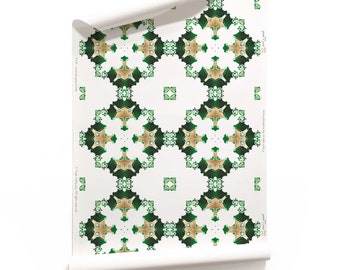 Eva | Emerald Green White | Art Deco Diamond Wallpaper | Peel n Stick Wallpaper and Non-Woven Wallpaper, Handmade Wallpaper