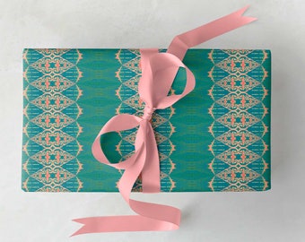 Wrapping Paper Roll ~ Elizabeth Blue Green Pink Striped Paper, 30" x by the Yard [Pretty Gift Wrap, Birthday Wrapping Paper, All Occasion]