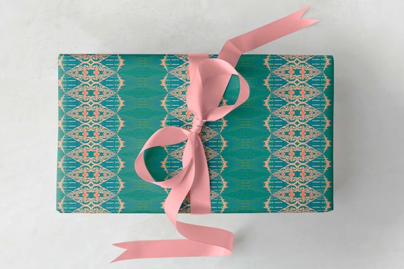 Wrapping Paper Roll ~ Elizabeth Blue Green Pink Striped Paper, 30" x by the Yard [Pretty Gift Wrap, Birthday Wrapping Paper, All Occasion]