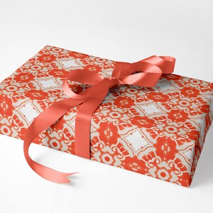 Wrapping Paper by the Yard ~ Alexandria Orange Medallion Paper 30&quot; wide, Wrapping Paper Roll [Preppy Gift Wrap, Fall Birthday, All Occasion]