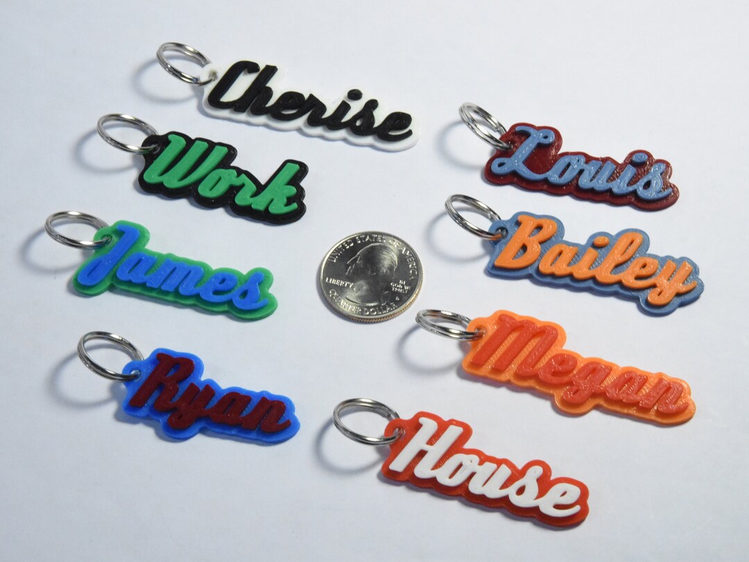 Keychain Cursive Personalized Cursive Keychain, Name Tag, ID Tag - 2 Pack - Etsy