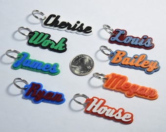 Llavero cursivo personalizado, etiqueta con nombre y etiqueta de identificación (paquete de 2)