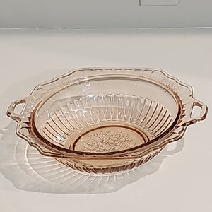 Pink Depression Glass Mayfair Open Rose 2 Handles Bowl by Anchor Hocking