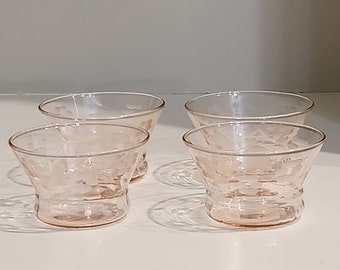 Pink Depression Delicate Floral Edge Small Fruit Dessert Bowls Set of 4
