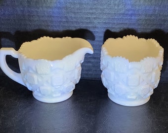 Westmoreland Creamer and Sugar Bowl Set Old Quilt Pattern/Milk Glass