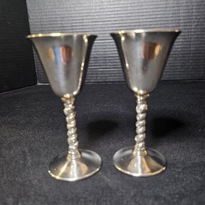 Pair of Mid Century Spanish Cordial Goblets by Valero Silver Plate Over Brass Made in Spain