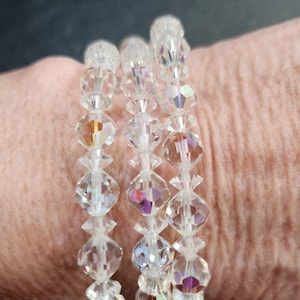 Vintage Aurora Borealis Three Row Crystal Bracelet with Silver Clasp