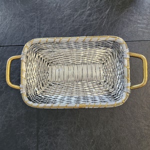 Vintage Mid Century Woven Metal Rectangular Basket With Handles