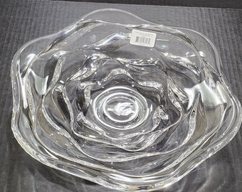 Vintage Mikasa Atlantic 14 " Giftware Serving Bowl Clear & Frosted Rippled Bands Decorative Platter