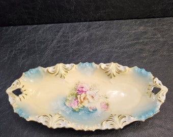 Antique R.S. Prussia Red Mark Rose Motif Porcelain Decorated Relish Dish