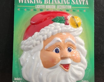 Vintage Christmas Display Winking Blinking Santa Claus Lighted Window Decor Battery Operated