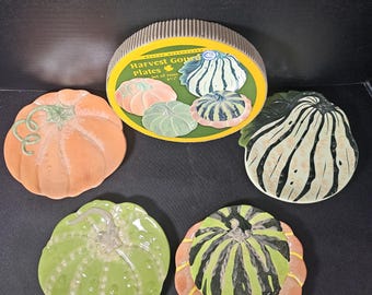 Boston Warehouse 2003 Harvest Gourd And Pumpkin Plates Set Of Four With Box
