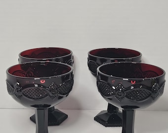 Vintage Avon Ruby Red Glass Champagne Glasses 1876 Cape Cod Set of 4