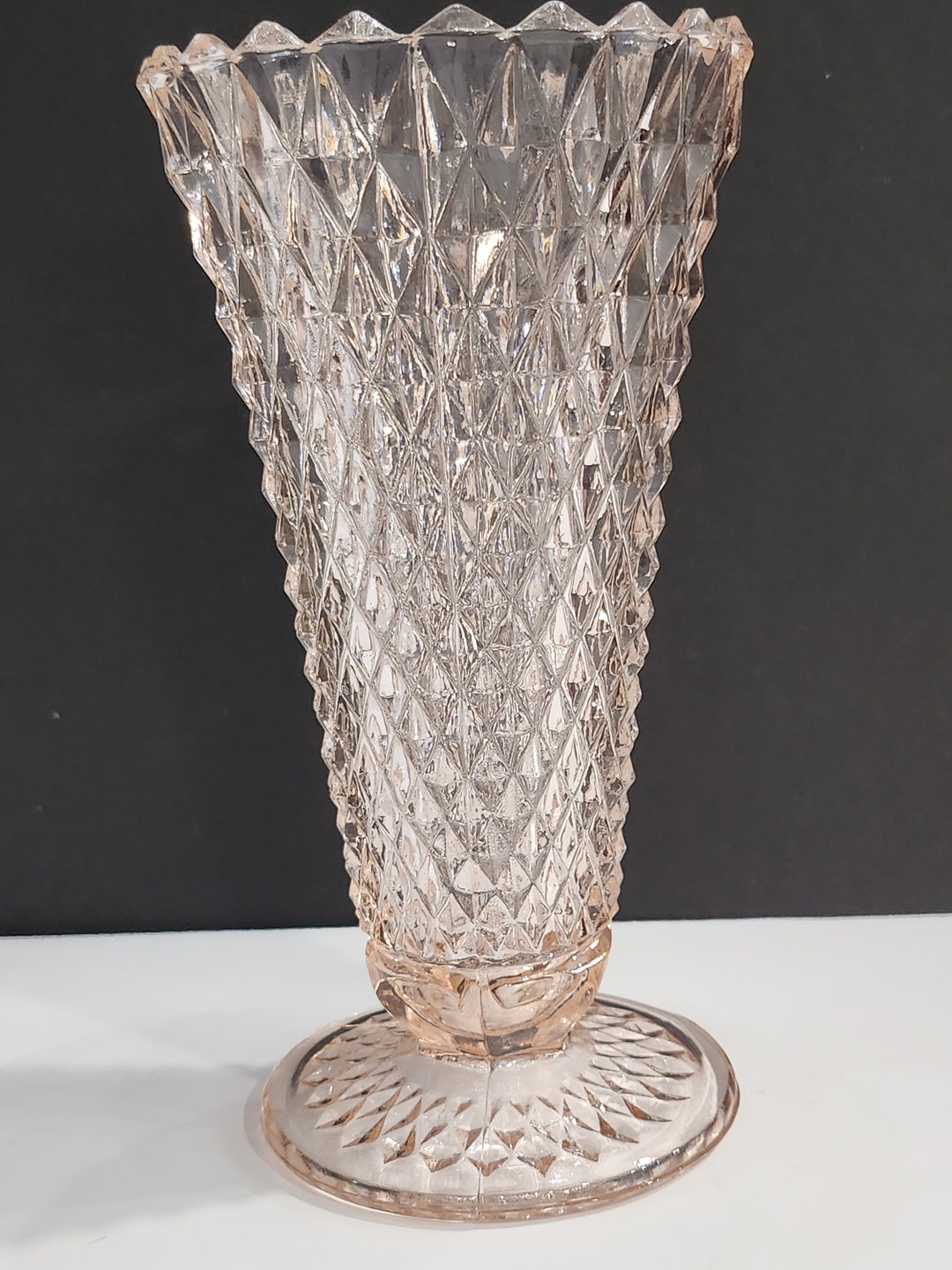 Vintage Pink Indiana Diamond Point Vase Depression Pink Glass Etsy