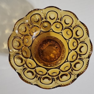 LE Smith Glass Amber Moon and Stars Pedestal Bowl
