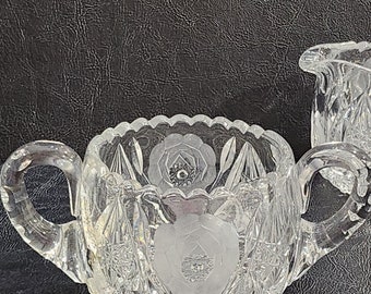 Vintage Crystal Sugar and Creamer Set Cut Glass MCM Collectible Glass