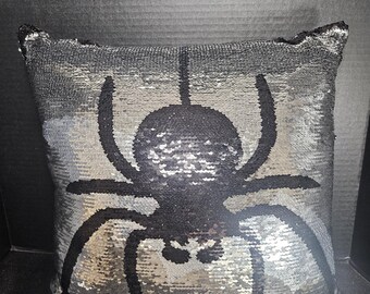 Pier One Imports Silver And Black Reversible Sequin Spider/Bat, Pillow