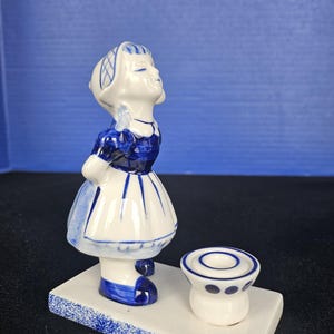 1970s Vintage Delft Blue and White Little Dutch Girl Figurine and Candle Holder