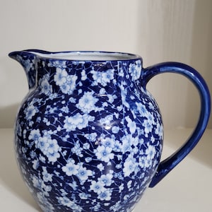 Cobalt Blue Chinoiserie Floral Pitcher - Victoria Ironstone