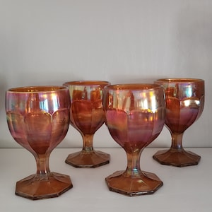 Set of 4 Vintage Imperial Marigold Carnival Glass Goblets