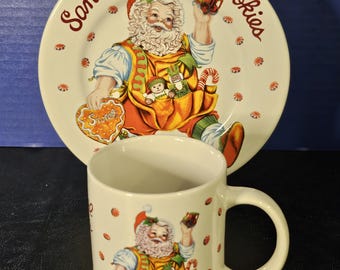 Vintage Sakura Santa&#39;s Magical Cookies Mug and Plate Set Ceramic Boxed Christmas
