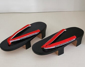 Vintage Okobo Traditional Japanese Wooden Sandals Flat Wood Based Platform Elevated Geisha