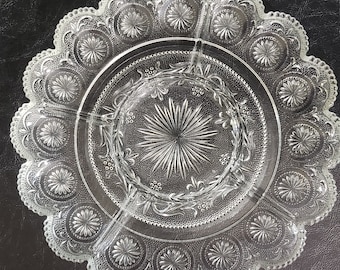 Rare Find: 1970 Sandwich Glass Clear Egg Oyster Serving Plate Brockway Glass American Concord