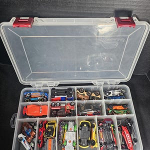 Set of 36 Hot Wheels And Matchbox Die cast Vehicles In Plastic Storage Case