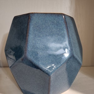 Elements 8" X 7" Blue Glazed Ceramic Hexagon Vase