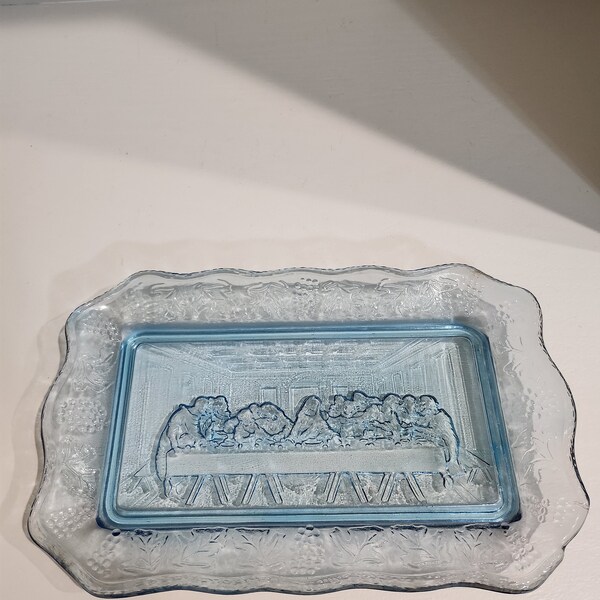 Last Supper Blue Glass Plate Etsy