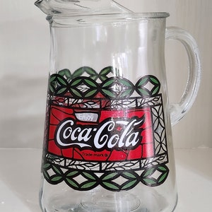 COCA COLA COKE 32 oz GLASS TUMBLER TIFFANY STYLE + PLASTIC RED TUMBLER  CLASSIC
