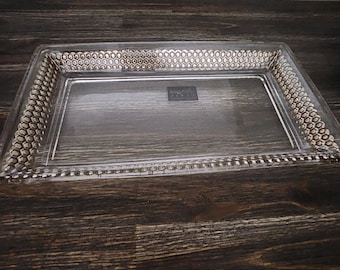 Bandeja de vidrio Venezia vintage de 10" X 5,5" hecha a mano con plata real Italia