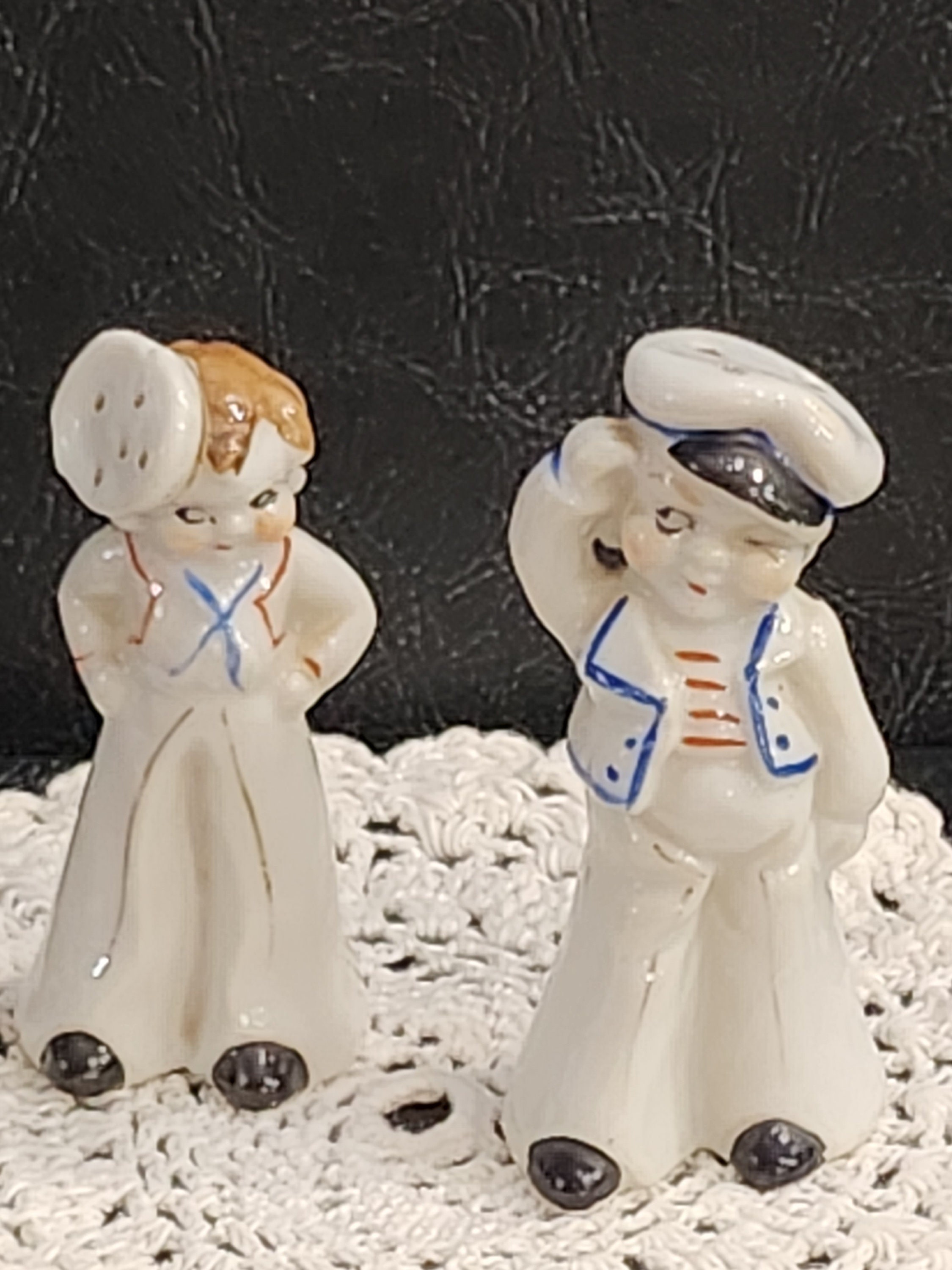 Rare Find Sailor Boy and Girl 1940s Vintage Japan Salt and