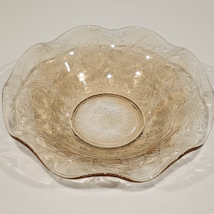 Rare Find Vintage Jeanette Flora Gold Louisa Bowl Ruffled Edge Molded etched Floral Design Bowl
